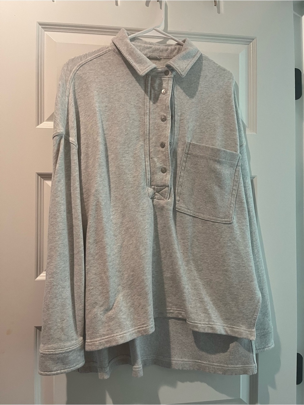 aerie Light Gray Long Sleeve Polo Pullover